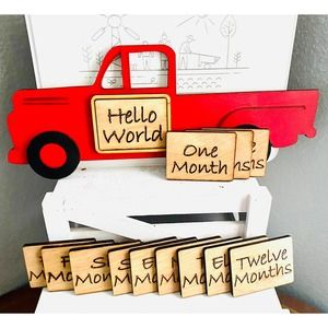 Baby Milestone Handmade Red Truck Themed Interchangeable Milestone Set (RT)